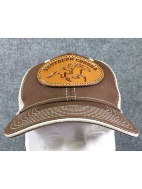 Southern Corona Brown Trucker Hat With Leather Patch & Mesh Back Adjustable Cap